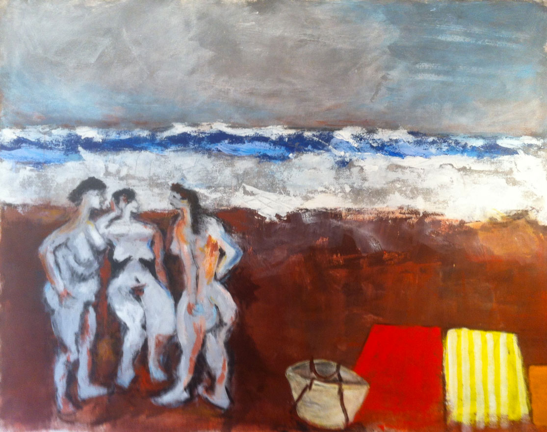 N° 483 - Trois baigneuses à la mer agitée - Acrylique sur toile -114 x 146 cm - 16 juin 2014