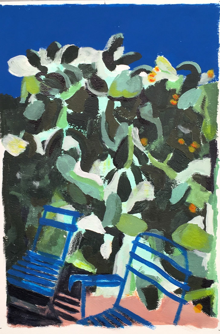 N°3418 - Le jardin de Claire - Acrylique sur papier - 37 x 28 cm - 7 septembre 2017