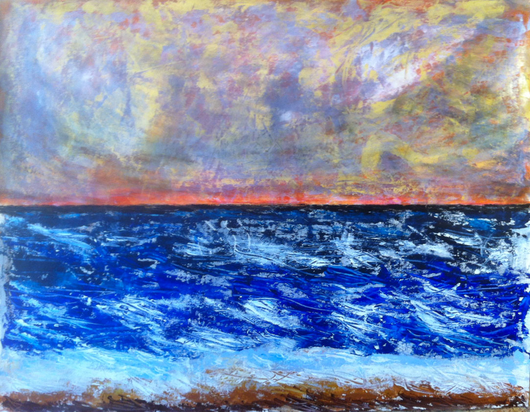 N°1510 - Quelque part au bord de mer au coucher du soleil - Acrylique sur papier - 100 x 130 cm - 15 juillet 2014
