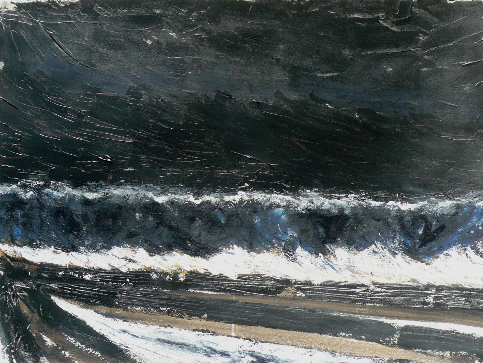 N°1546 - Grande vague nocturne - Technique mixte sur papier - 56 x 75 cm - 16 août 2014