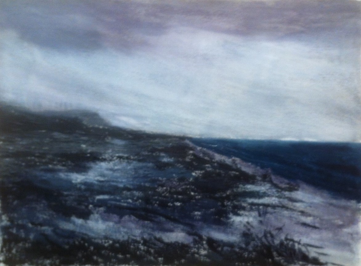 N°1735 - L'hiver, sur la plage abandonnée - Acrylique sur papier - 55 x 74,5 cm - 8 février 2015