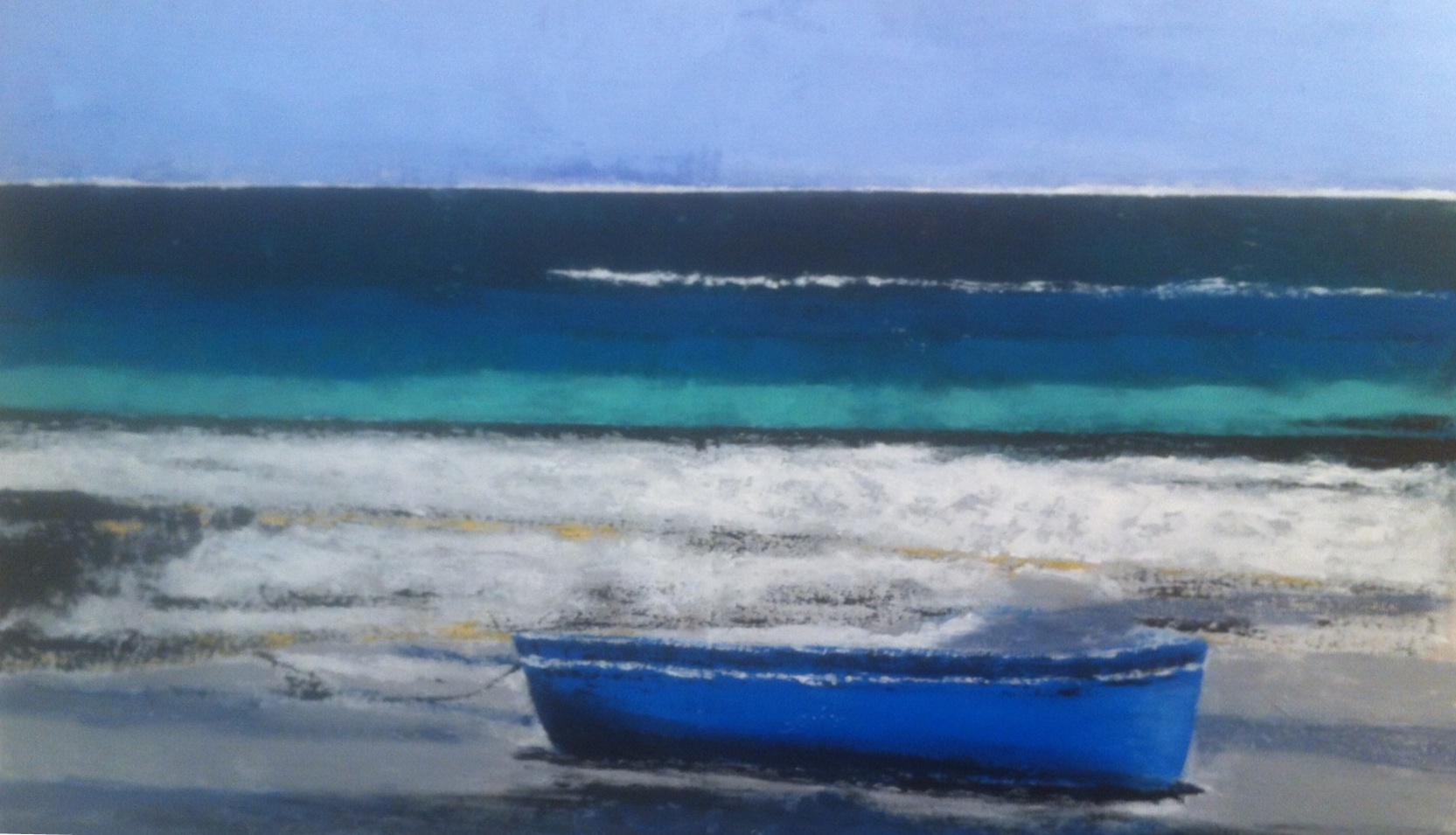 N°1843 - Barque bleue - Acrylique et pigments sur toile - 81 x 130 cm - 9 avril 2015