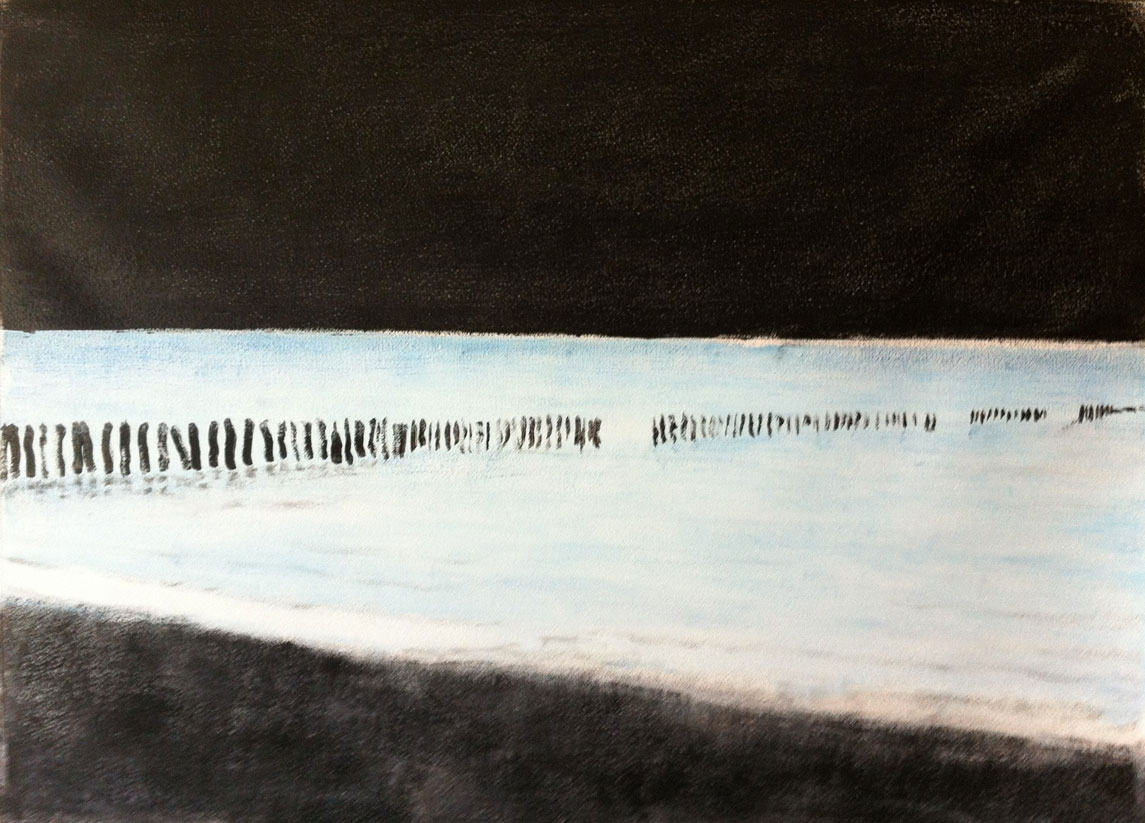 N°457 - Nocturne au bord de l'eau - Acrylique sur papier sur carton - 65 x 76 cm - 19 mai 2013