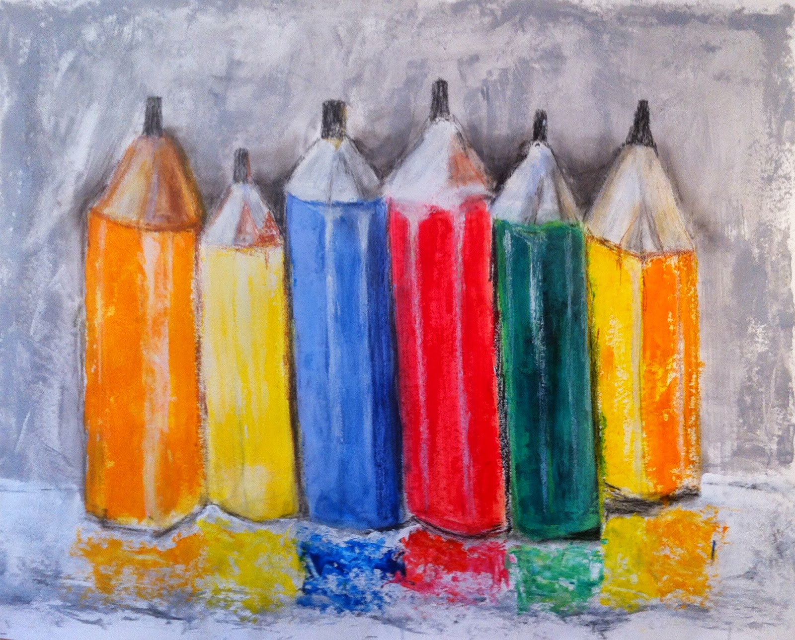 N°149 - Nature morte aux crayons de couleur - Acrylique et pastel sur papier - 95 x 123 cm - 10 juillet 2014