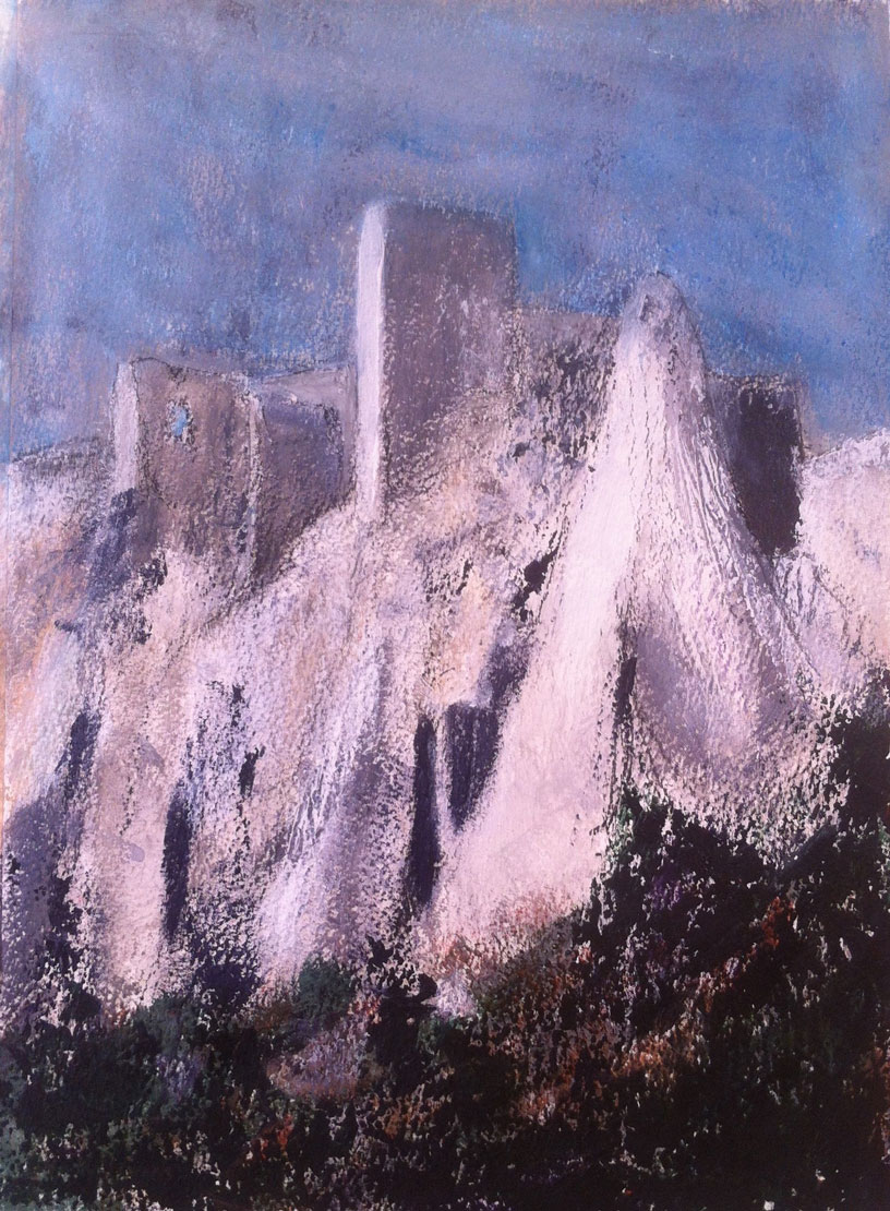 N°1402 - Citadelle minérale sur le rocher des Baux - Acrylique sur papier - 36,5 x 27,5 cm - 7 mai 2014