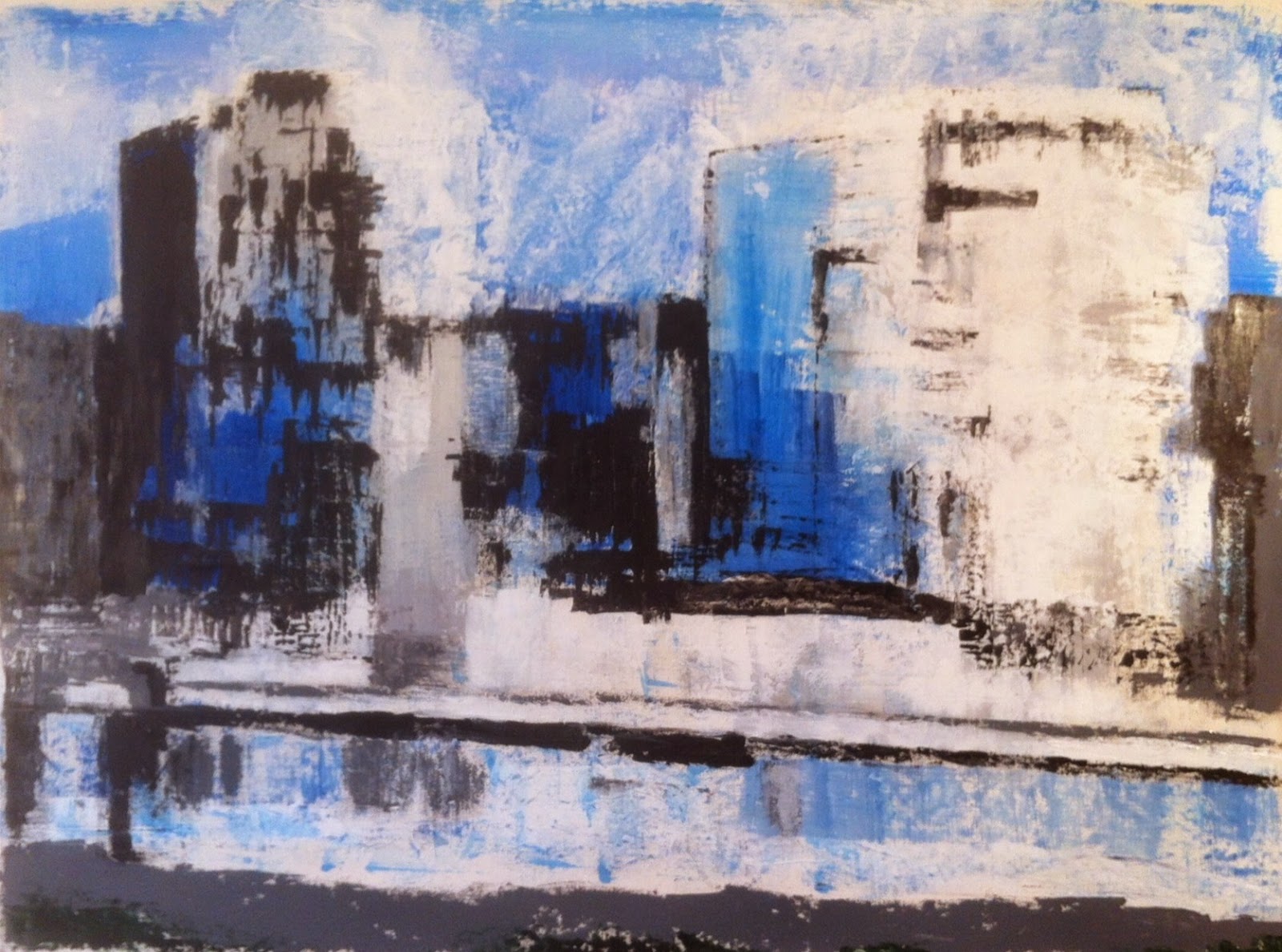 N°1645 - Ville bleue - Acrylique sur toile - 97 x 130 cm - 31 octobre 2014