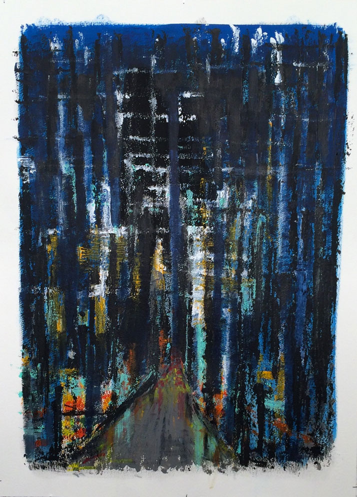 N°2500 - Les lumières de la ville - Acrylique sur papier - 76 x 56 cm - 25 mai 2016