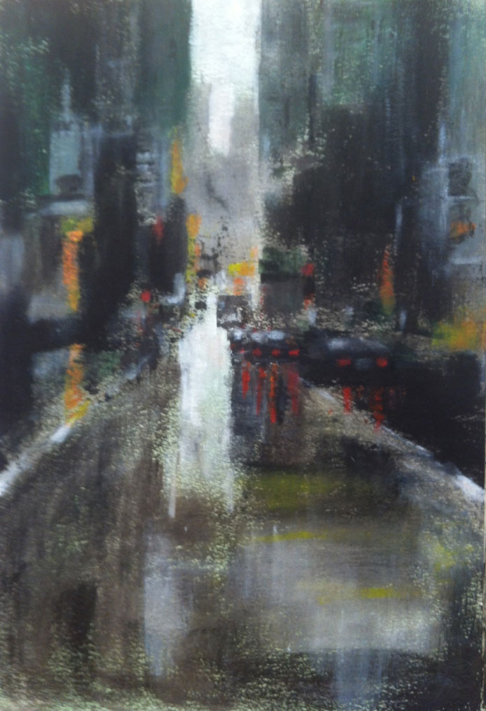 N°835 - It's raining downtown - Acrylique sur papier - 65 x 38 cm - 23 novembre 2013